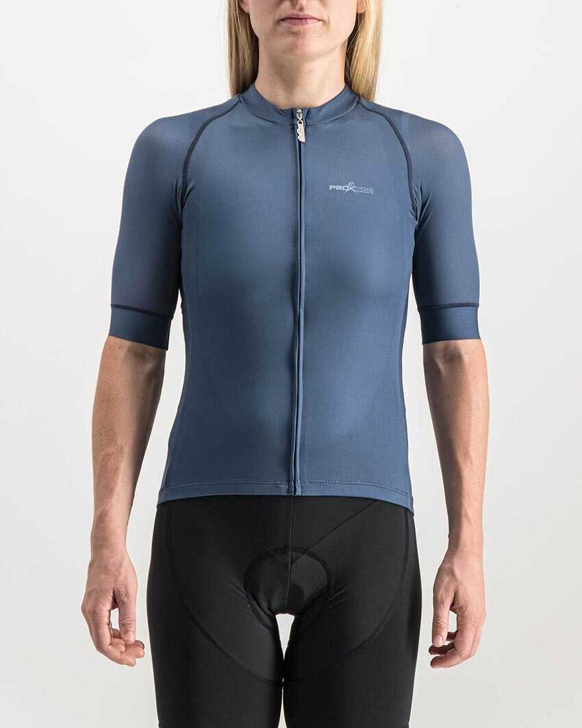 Ladies_ProXisionCycleTop_Navy_front Ladies Navy coloured ProXision Cycle Top. Designed and manufactured by Enjoy cycling apparel.