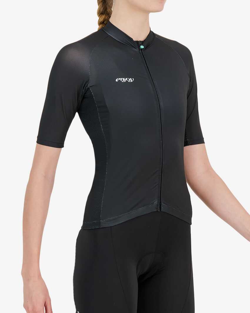 Side view of the mens black Supremium cycling jersey design made by Enjoy.cc