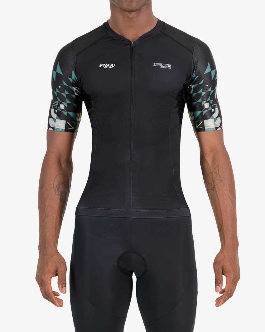 Mens-Tri-Top-Trine-Full-Monte-Front Front of the mens tri top in the Full Monte design. Triathlon clothing made by Enjoy.cc