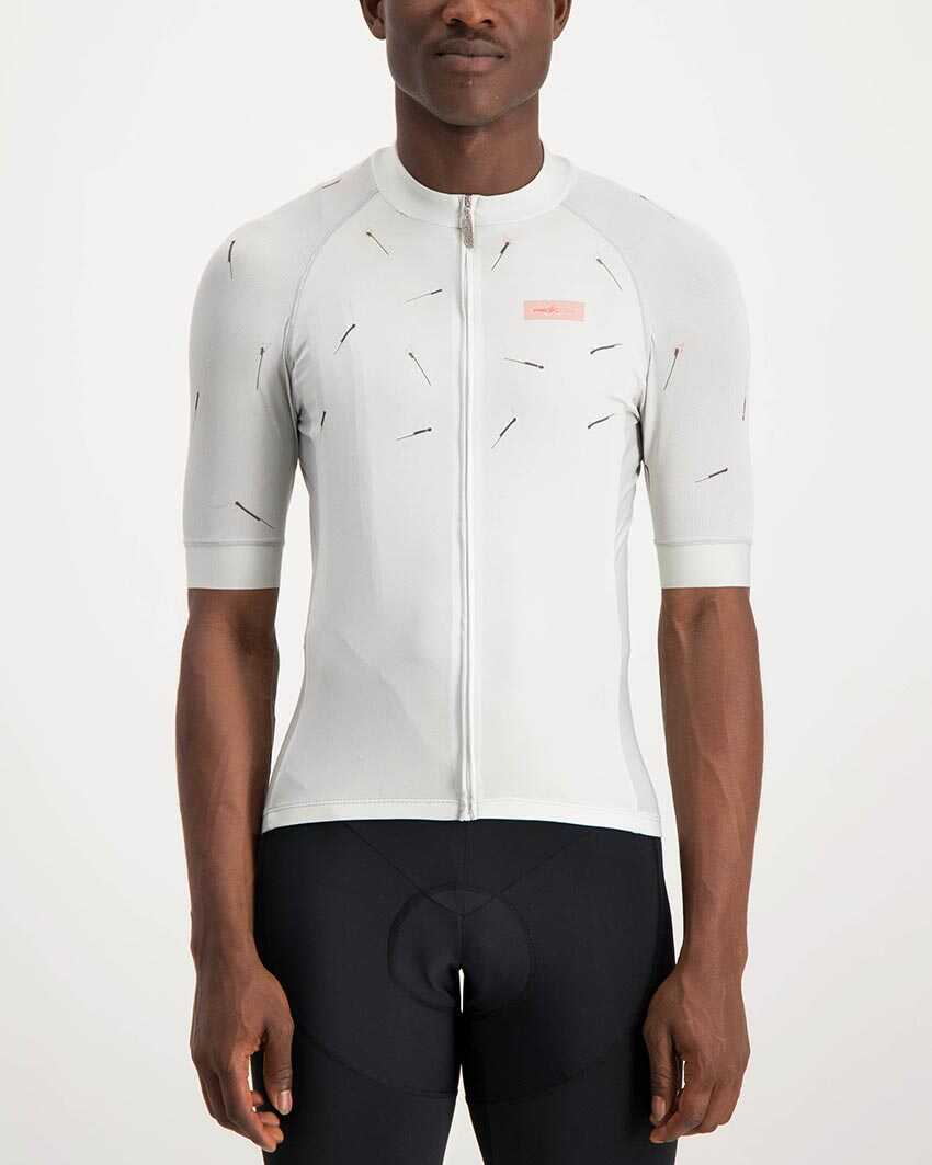 Mens Bad Student white coloured ProXision Cycle Top. Designed and manufactured by Enjoy cycling apparel.