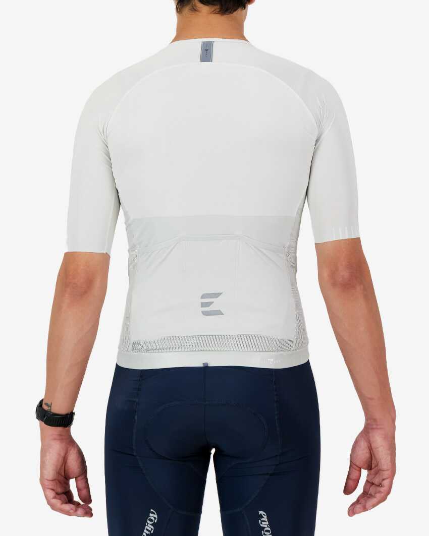 Back view of the Climber men's cycling jersey in a cream colour block design made by enjoy.cc
