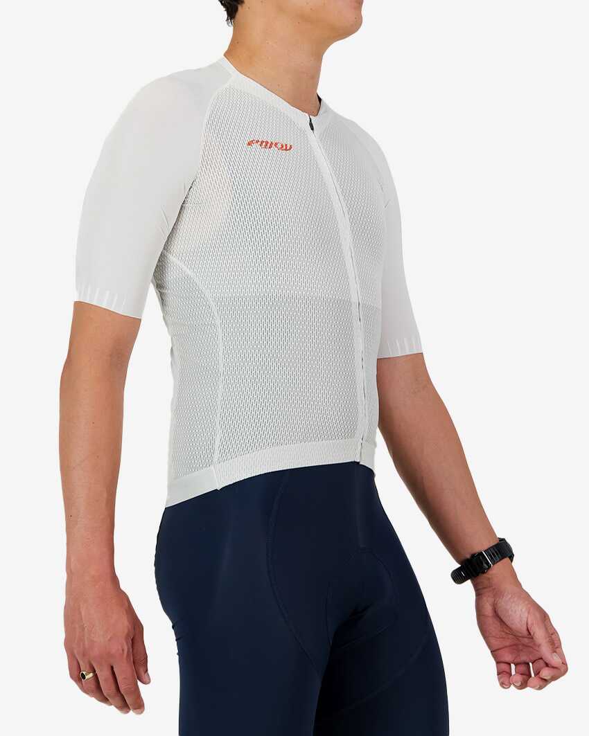 Side view of the Climber men's cycling jersey in a cream colour block design made by enjoy.cc